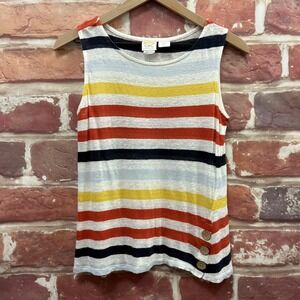 C&C California Top Women's XS Multicolor Striped Linen Slubbed Casual Tank Shirt